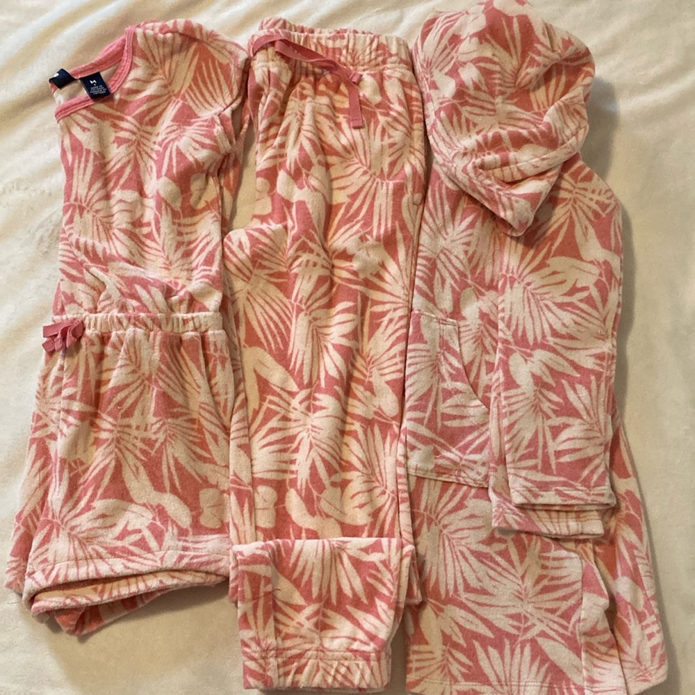 Lands End 3 piece girl size M 8 terry beach set - romper, long pants and coverup